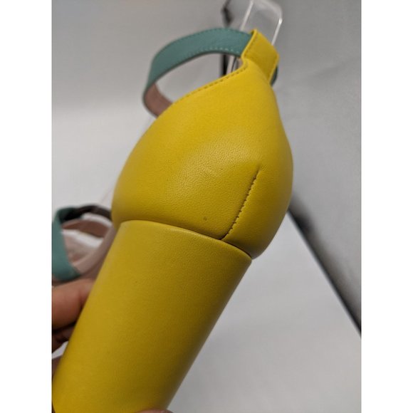 J.Crew Stella Heels with Tortoise Ring Sandals 6 Colorblock Blue/Yellow; - Picture 9 of 11